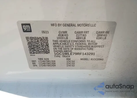 2024 Chevrolet Silverado 2500Hd 2Wd Long Bed Work Truck from USA, damaged, VIN 1GC1WLE79RF143291